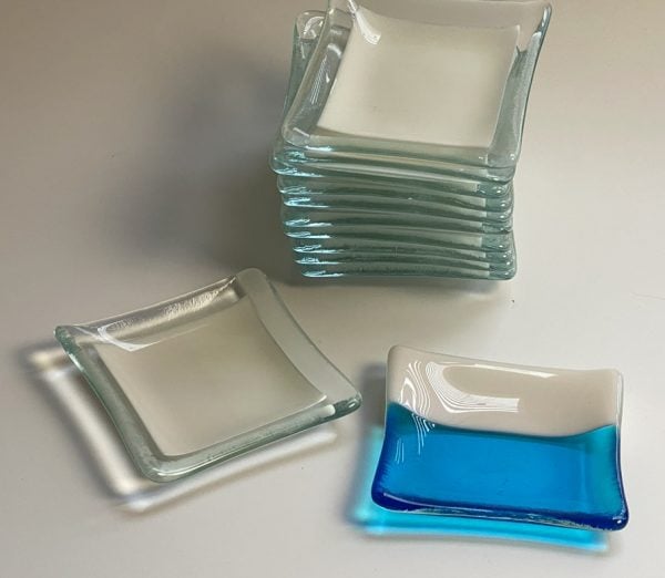 White and Clear Production Fused Glass Dishes