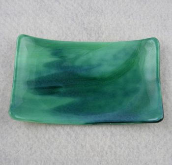 Fused Glass green streaky dish