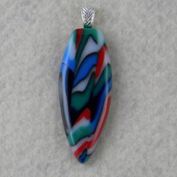 Fused Glass Pod Pendant - Blues, green, red, and white