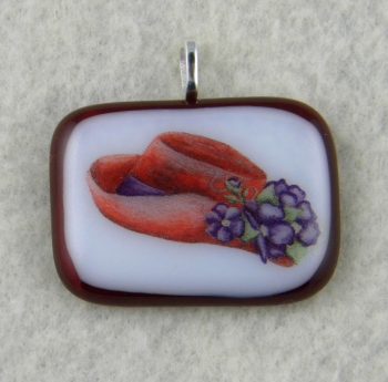 Fused Glass Pendant with Red Hat Decal