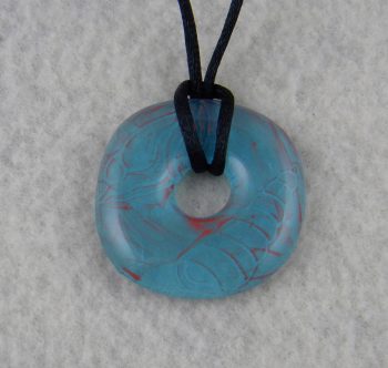 Light blue recycled bottle pendant with peach paint