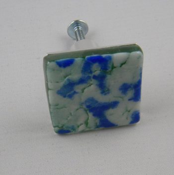 Handmade fused glass drawer pull (green, blue, white crackle)