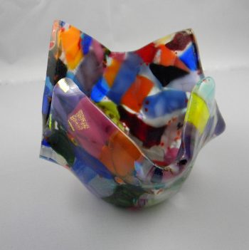 Handmade Fused Glass Multi-colored Candle Votive