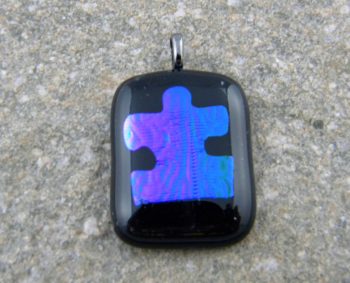 Fused Glass Pendant - Puzzle dichroic Autism Awareness