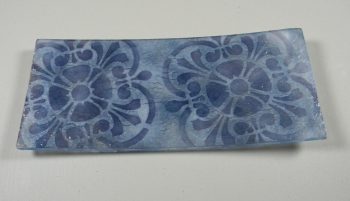 Fused Glass Shades of Blue Flower sushi dish