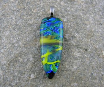 Fused Glass Pendant - Yellow, green, and blue dichroic shield