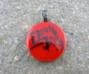 Fused Glass Red Pendant - with the Horse Chinese Zodiac