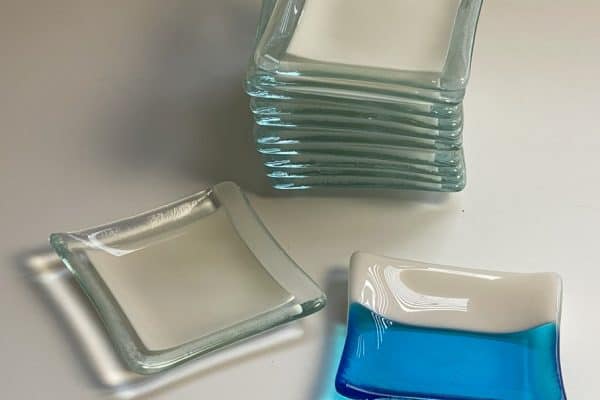 White and Clear Production Fused Glass Dishes