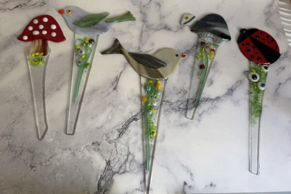Whimsical Fused Glass Plant Stakes to Brighten Every Garden